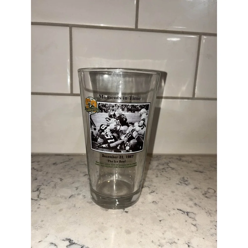 Packers Miller Lite Pint Beer Glass Ice Bowl 1967 Lambeau 50th